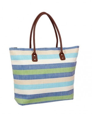 Bolsa de Palha para Praia - Azul Listras