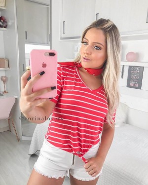 Corina T-Shirt Listras Vermelha com Amarração