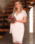 Miniatura - {Anna} Vestido Noiva Midi Renda Decote em Renda Chantilly Casamento Civil (cor Branco Off)