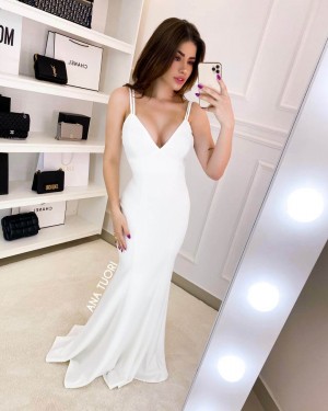 {Antonella} Vestido Festa Longo Sereia Alça Fina Dupla Noiva Casamento (Cor Branco Off)