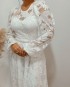 Miniatura - {Brianna} Vestido Noiva Midi Rodado Manga Longa em Renda Detalhe na Cintura Formatura Casamento (cor Branco Off)