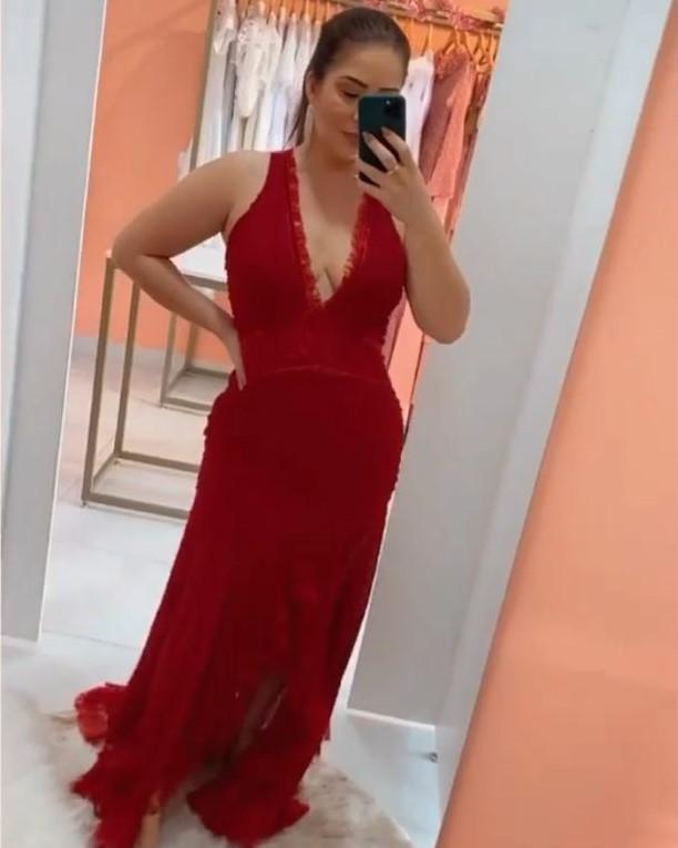 vestido longo de formatura vermelho