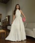 Miniatura - {Chloe} Vestido Noiva Longo Gola Alta Sem Mangas Tecido de Poá Casamento Civil (cor Branco Off)