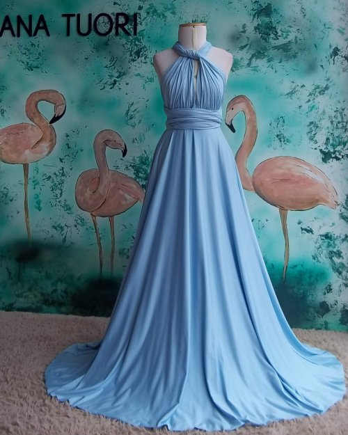 {Infinity} Vestido Festa Longo Princesa Rodado Várias Formas de Amarrar Madrinha Formatura (cor Azul Serenity)