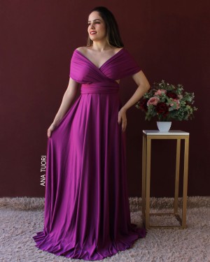 {Infinity} Vestido Festa Longo Princesa Rodado Várias Formas de Amarrar Madrinha Formatura (cor Fúcsia)