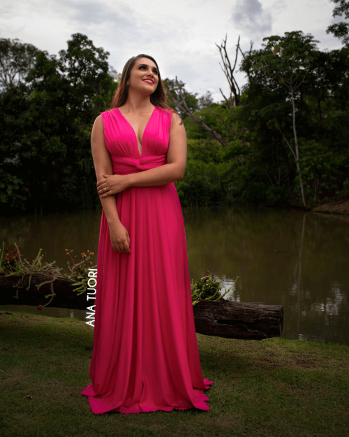 vestido de formatura rosa longo