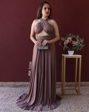{Infinity} Vestido Festa Longo Princesa Rodado Várias Formas de Amarrar Madrinha Formatura (cor Marrom)