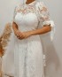 Miniatura - {Larissa} Vestido Noiva Midi Rodado Manga Curta com Laço em Renda Formatura Casamento (cor Branco Off)