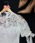 Miniatura - {Larissa} Vestido Noiva Midi Rodado Manga Curta com Laço em Renda Formatura Casamento (cor Branco Off)