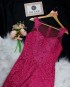 Miniatura - {Lavínia} Vestido Longo Evasê em Renda com Detalhes em Guipure e Tule Madrinha Casamento (cor Rosa Pink)