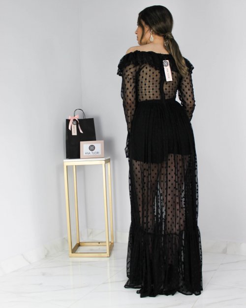 vestido longo de tule preto