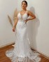 Miniatura - {Marilyn} Vestido Noiva Longo Semi Sereia Decote Tule Bordado e Pedrarias Casamento (Cor Branco)