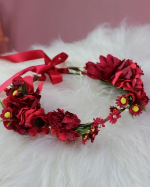 {Marselha} Acessório de Cabelo Tiara Flexível Flores em Tecido Noiva