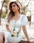 Miniatura - {Nara} Vestido Festa Midi Tubinho Manga Bufante Decote Lace Up Formatura Casamento Civil (cor Branco Off)