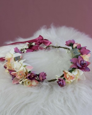 {São Paulo} Acessório de Cabelo Tiara Flexível Flores em Tecido Noiva