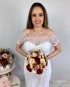 Miniatura - {Zoe} Vestido Noiva Longo Sereia Ombro a Ombro Tule Bordado com Máscara Casamento (cor Branco Off)