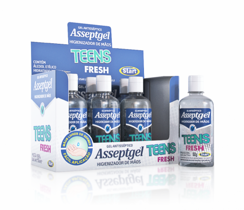 Display de Álcool Gel Higienizador de Mãos AsseptGel Teens Fresh
