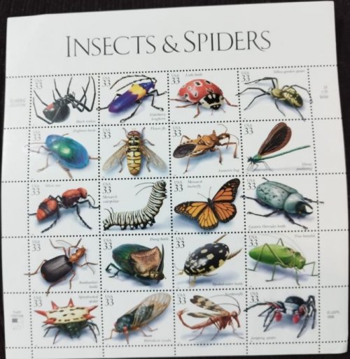 Insetos e aranhas Eua 3c Folha De Selo Conjunto De 20 Selos 