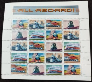 US SCOTT # 3333 - 3337 - Todos a bordo - 1999 - MNH - Folha de 20 selos dos EUA