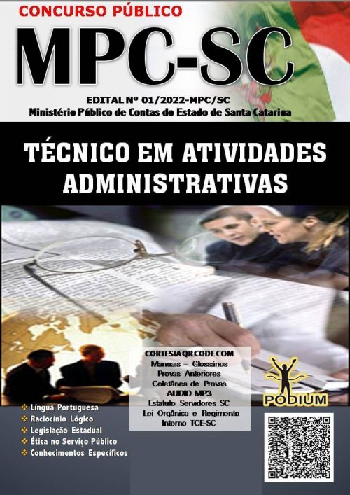 Apostila MPC SC - Ministerio Publico Contas Santa Catarina Tecnico Atividades Administrativa Editora Podium