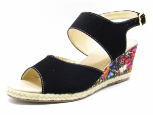 Sandália Anabela Aberta Nobuck Preto Flor - 9518SA Cass Sandália Anabela Aberta Nobuck Preto Flor - 9518SA Cass