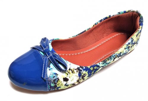 Sapatilha Bico Redondo Azul Floral - C008