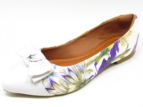 Sapatilha Bico Fino Branco Florido - 5412