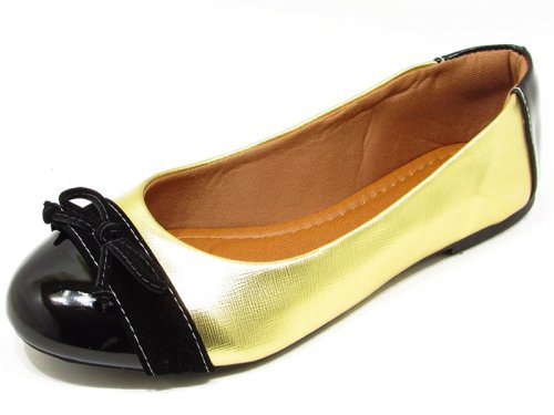 Sapatilha Bico Redondo Dourado e Preto - 5425