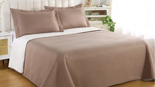 Kit Colcha Duo Grid Amêndoa King Sonhare Sultan 3pç 