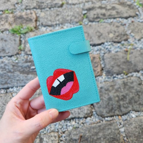 Carteira Pocket - Azul Turquesa - Pintura Manual 