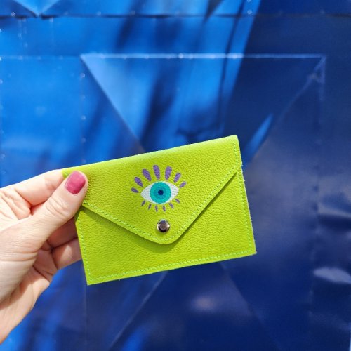 Porta Cartão Envelope - Verde Cítrico -  Pintura Manual   