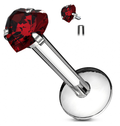 Labret Zircônia Coração Vermelho