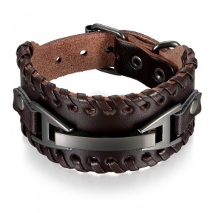 Bracelete Masculino de Couro Com Fivela Em Metal Grafite - BC06 Bracelete Masculino de Couro Com Fivela Em Metal Grafite - BC06