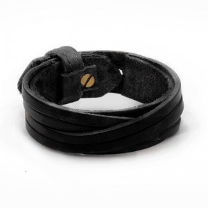 Bracelete de Couro Legítimo Preto Transpassado - BC03-P Bracelete de Couro Legítimo Preto Transpassado - BC03-P