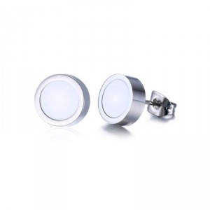 Brinco Masculino Botão Laqueado Branco 1 Par Brinco Masculino Botão Laqueado Branco 1 Par