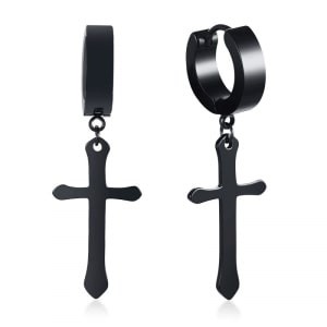 Brinco Masculino Argola Cruz da Ressurreição Preto 1 Par - BR10 Brinco Masculino Argola Cruz da Ressurreição Preto 1 Par - BR10