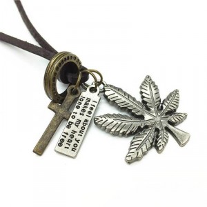 Colar de Couro Masculino Marijuana Colar de Couro Masculino Marijuana