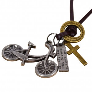 Colar Masculino de Couro Bicicleta em Aço Inoxidável - CC53 Colar Masculino de Couro Bicicleta em Aço Inoxidável - CC53
