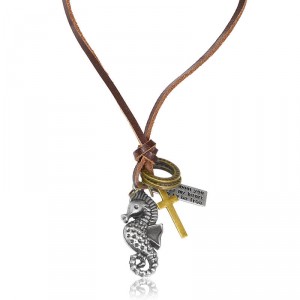 Colar de Couro Masculino Pingente Cavalo Marinho - CC36 Colar de Couro Masculino Pingente Cavalo Marinho - CC36