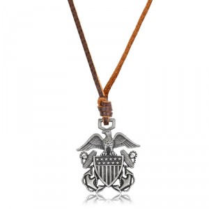 Colar de Couro Masculino Escudo Águia Americana - CC41 Colar de Couro Masculino Escudo Águia Americana - CC41