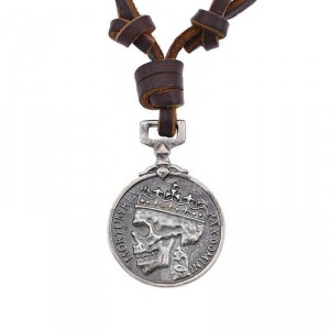 Colar Couro Masculino Caveira Rei - CC11-A Colar Couro Masculino Caveira Rei - CC11-A
