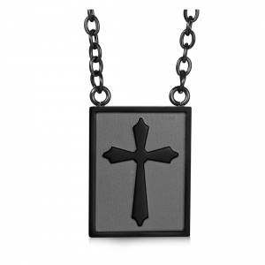 Colar Masculino de Aço Inoxidável Rosa Cruz Preto Colar Masculino de Aço Inoxidável Rosa Cruz Preto