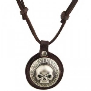 Colar Masculino de Couro e Metal Harley-Davidson Skull - CC21 Colar Masculino de Couro e Metal Harley-Davidson Skull - CC21
