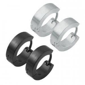 Combo 2 Par Argolinha De Aço Masculina 4mm Preto & Prata Combo 2 Par Argolinha De Aço Masculina 4mm Preto & Prata