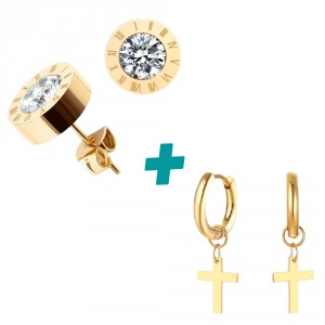 Combo 2 Par de Brinco Masculino Argolinha Cruz Com Zircônia Banhado A Ouro Combo 2 Par de Brinco Masculino Argolinha Cruz Com Zircônia Banhado A Ouro