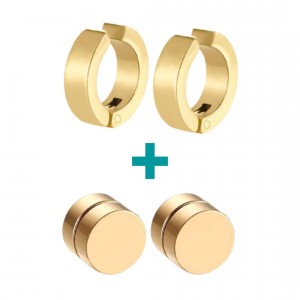 Combo 2 Par de Brinco Masculino Sem Furo Com Pressão Dourado Combo 2 Par de Brinco Masculino Sem Furo Com Pressão Dourado