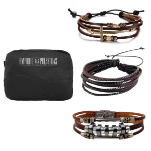Combo de Presente 3 Pulseiras Masculinas Ajustáveis + Nécessaire Combo de Presente 3 Pulseiras Masculinas Ajustáveis + Nécessaire
