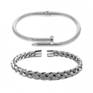 Combo de Pulseiras Masculina de Aço Prego + Bracelete Trançado Combo de Pulseiras Masculina de Aço Prego + Bracelete Trançado