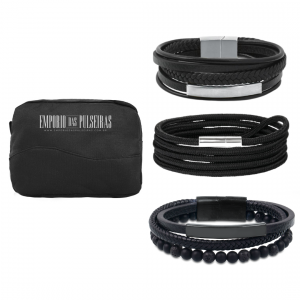 Combo de Pulseiras Masculinas 3un Preto + Nécessaire Personalizada Combo de Pulseiras Masculinas 3un Preto + Nécessaire Personalizada