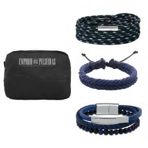 Combo de Pulseiras Masculinas Azul + Nécessaire Personalizada Combo de Pulseiras Masculinas Azul + Nécessaire Personalizada